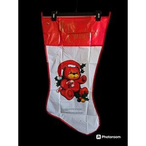 Vintage Large Jumbo Plastic Bag Teddy Bear Holding Candy Cane Christmas Stocking